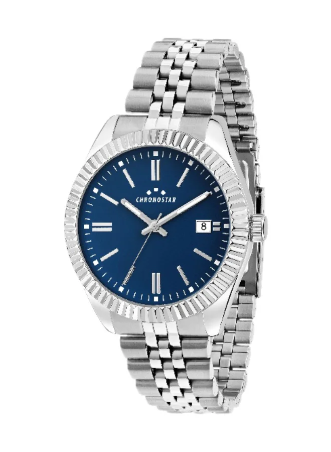 Chronostar Men's Analog Watch with Blue Round Dial and Silver Stainless Steel Band (41mm) 79x50