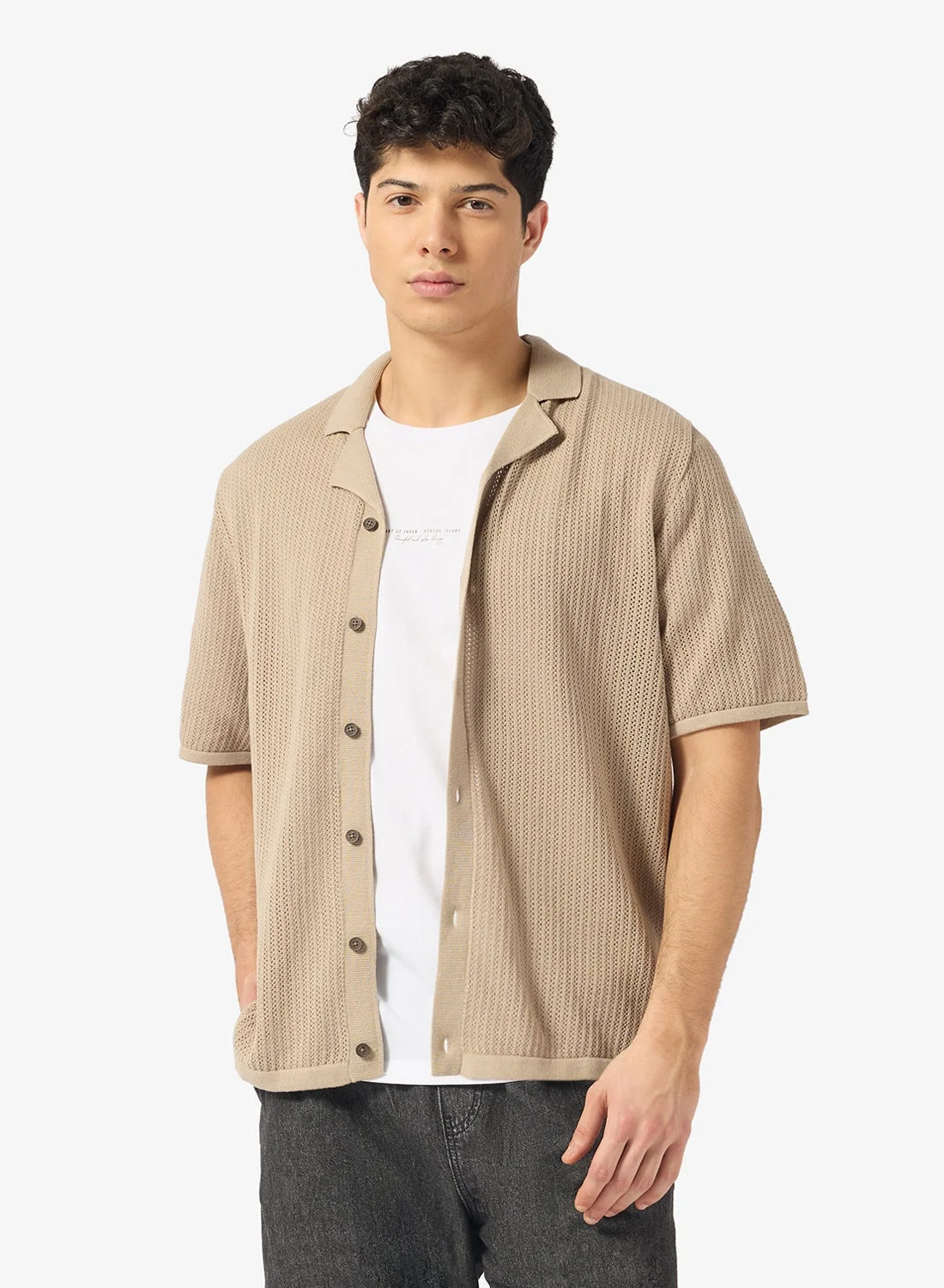 JACK & JONES Knitted Short Sleeve Shirt Premium Breathable Casual Top for Men ioi1j