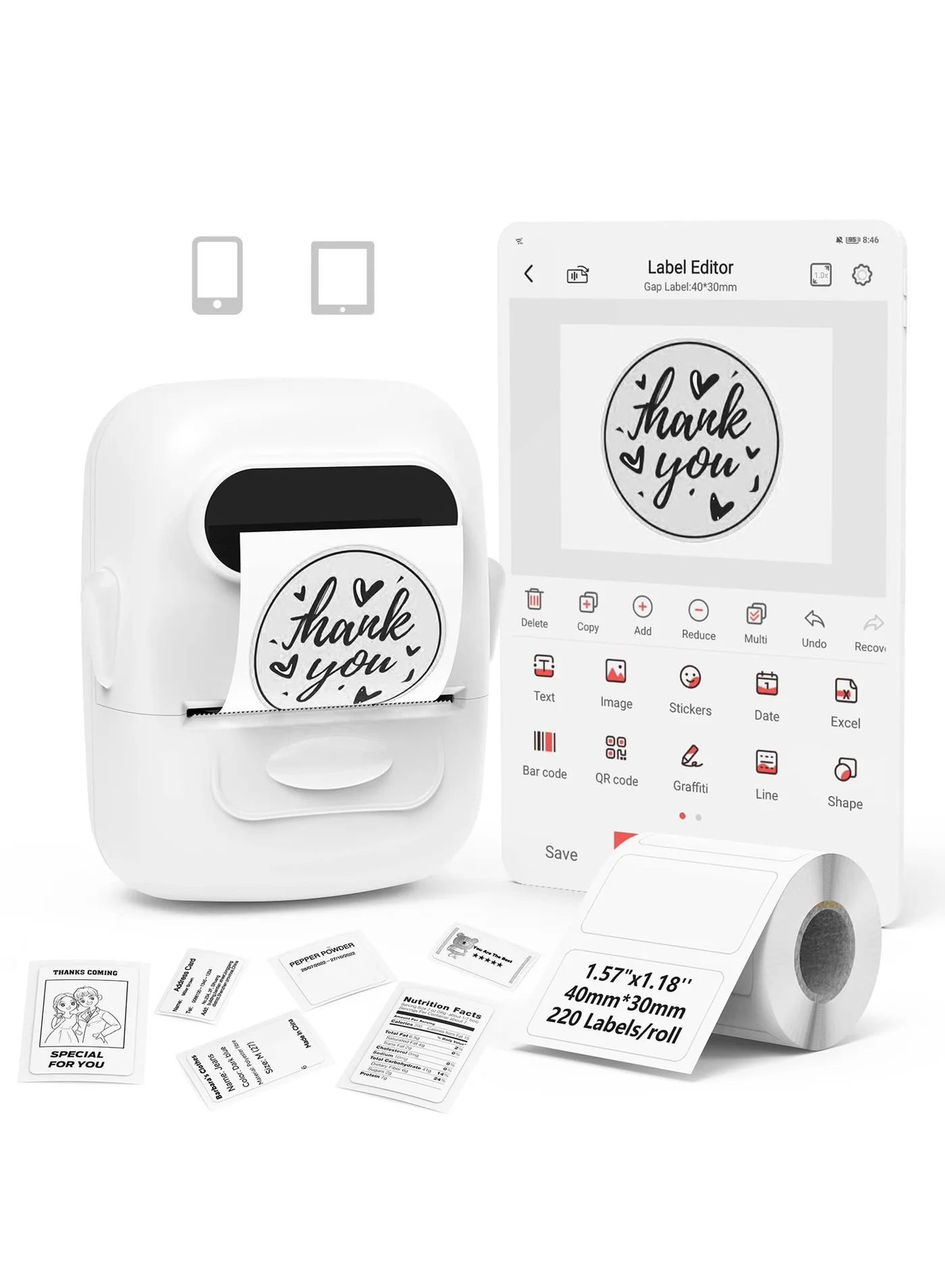 Marklife Portable Bluetooth Thermal Label Maker Machine for Retail and Home Organization (White, 1 Roll Label) agyjo