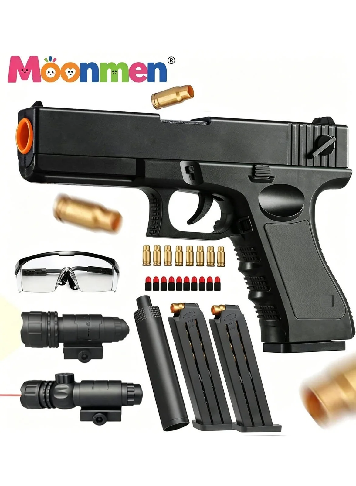 Moonmen Soft Bullet Foam Blaster Pistol with Shell Ejection and Magazine (EVA Foam, 20 cm) fr2fn