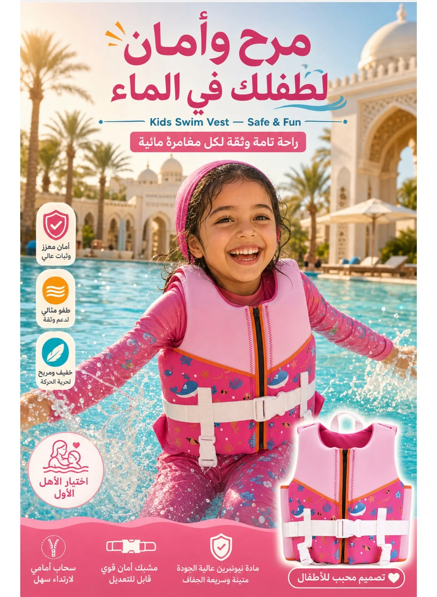 Premium Kids Swim Vest Float Jacket with Adjustable Safety Strap for Swimming Training (Unisex, 1-9 Years) rpyuz