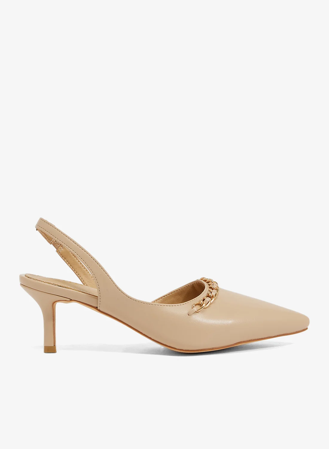 ELLA Women's Slingback Heels with Gold Chain Detail (Mid Heel, Gold) r7enx