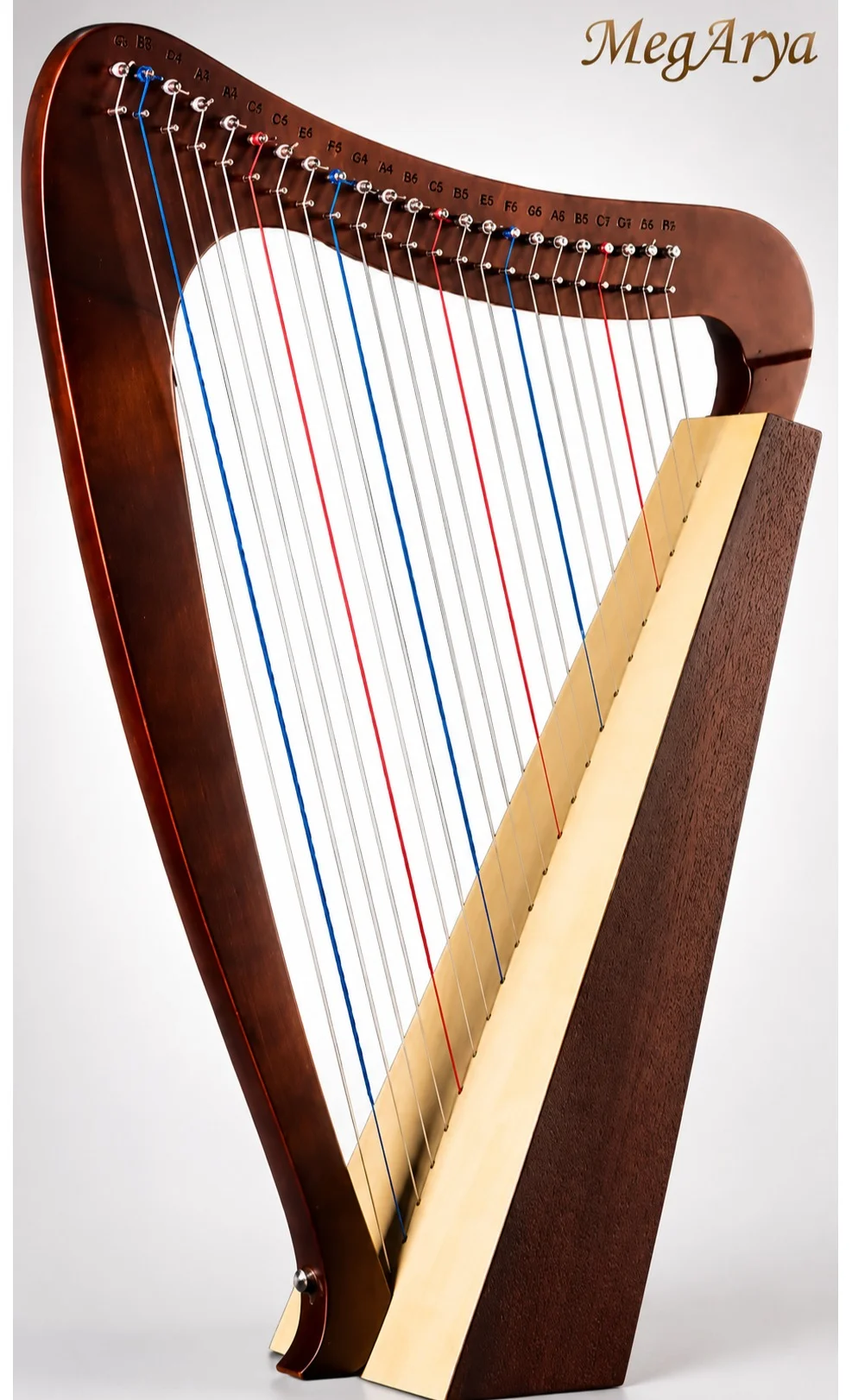 Megarya 23-String Lyre Harp Handmade Wooden Musical Instrument with Tuning Wrench for Beginners and Professionals (Natural Wood) h8jdy
