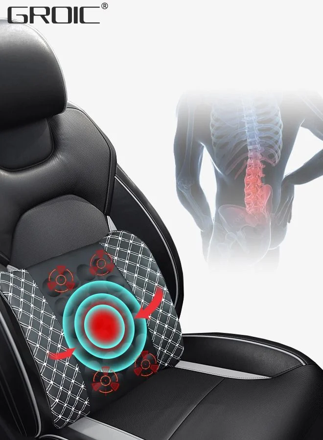 GROIC Car Massage Lumbar Support Pillow Premium Memory Foam Back Cushion (2 Modes, Ergonomic Design) for Office and Vehicle Use lf4gr