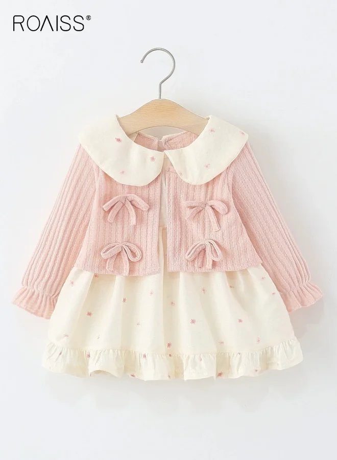 Roaiss Toddler Girls A-line Dress Long Sleeve Doll Collar Floral Frock with Bowknots (Floral, 2T-6T) wwidw