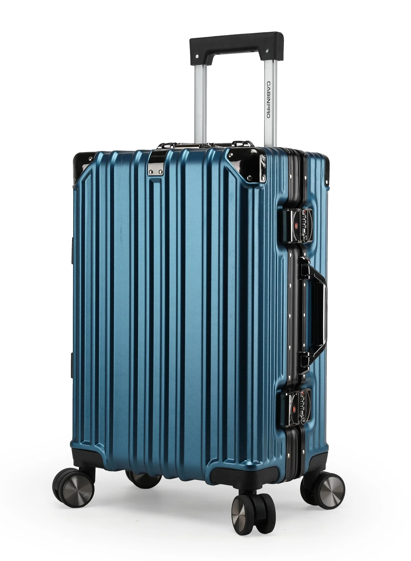 CABINPRO Lightweight Polycarbonate Hard Shell Carry On Luggage with Aluminum Frame and 360 Degree Spinner Wheels (Dark Blue, 55 cm) hyw4i
