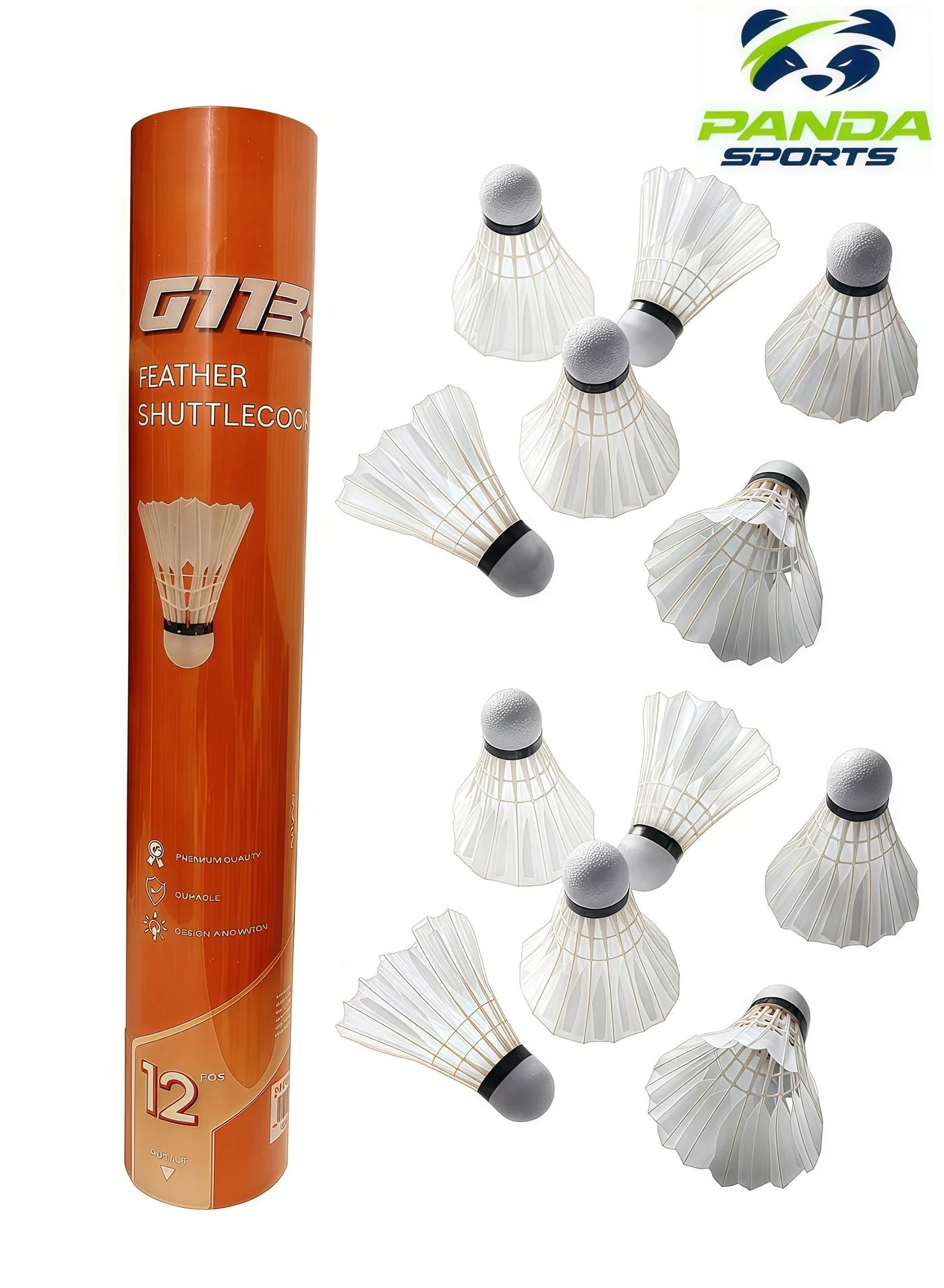 Panda Sports Badminton Shuttlecocks Premium Goose Feather Cork Head (12-Pack, Speed 77) kr1k2
