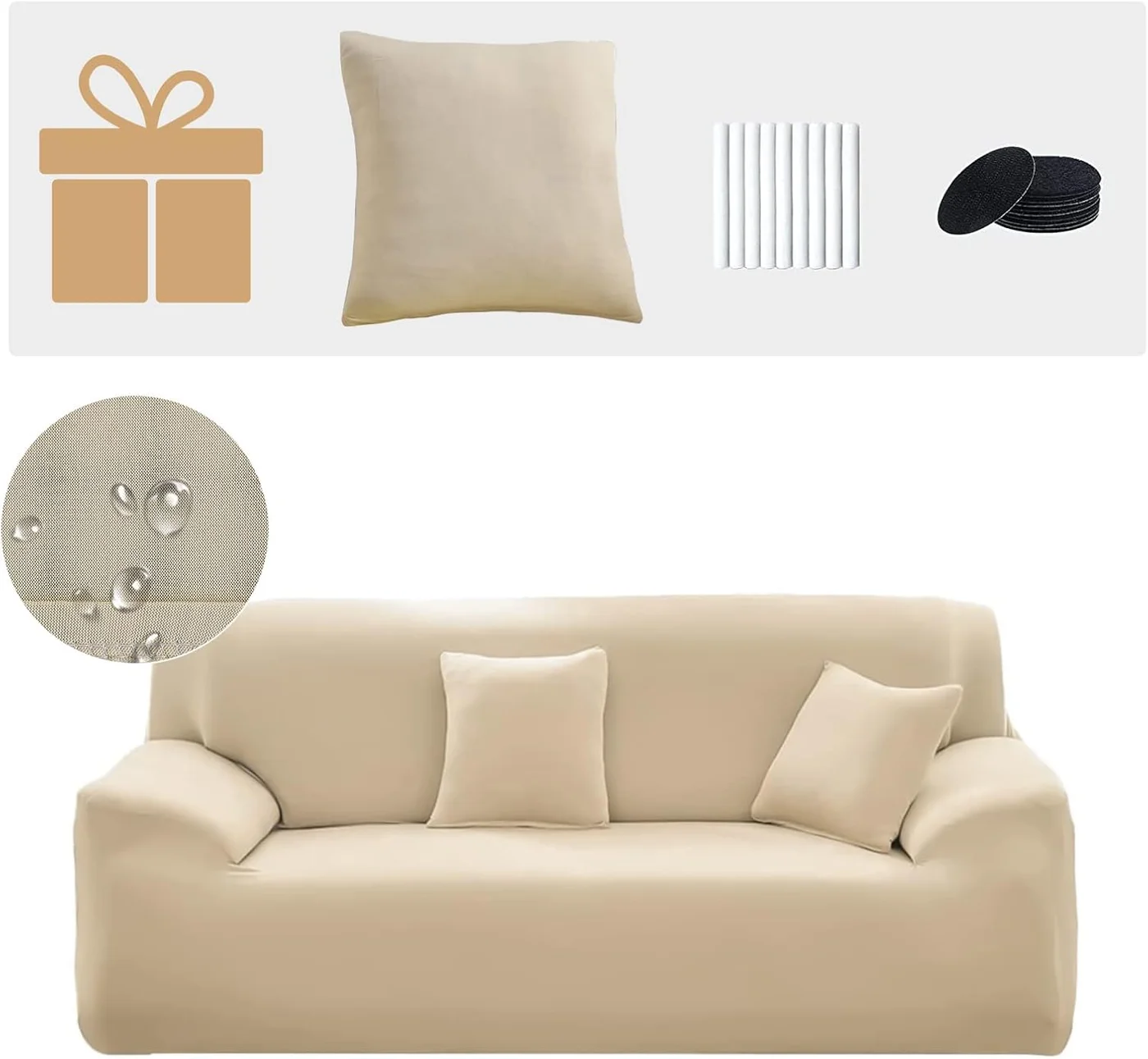 INFOSUN Stretch Sofa Slipcover 2-Seater Elastic Fabric Furniture Protector (Beige, 145cm - 185cm) 2pdbs