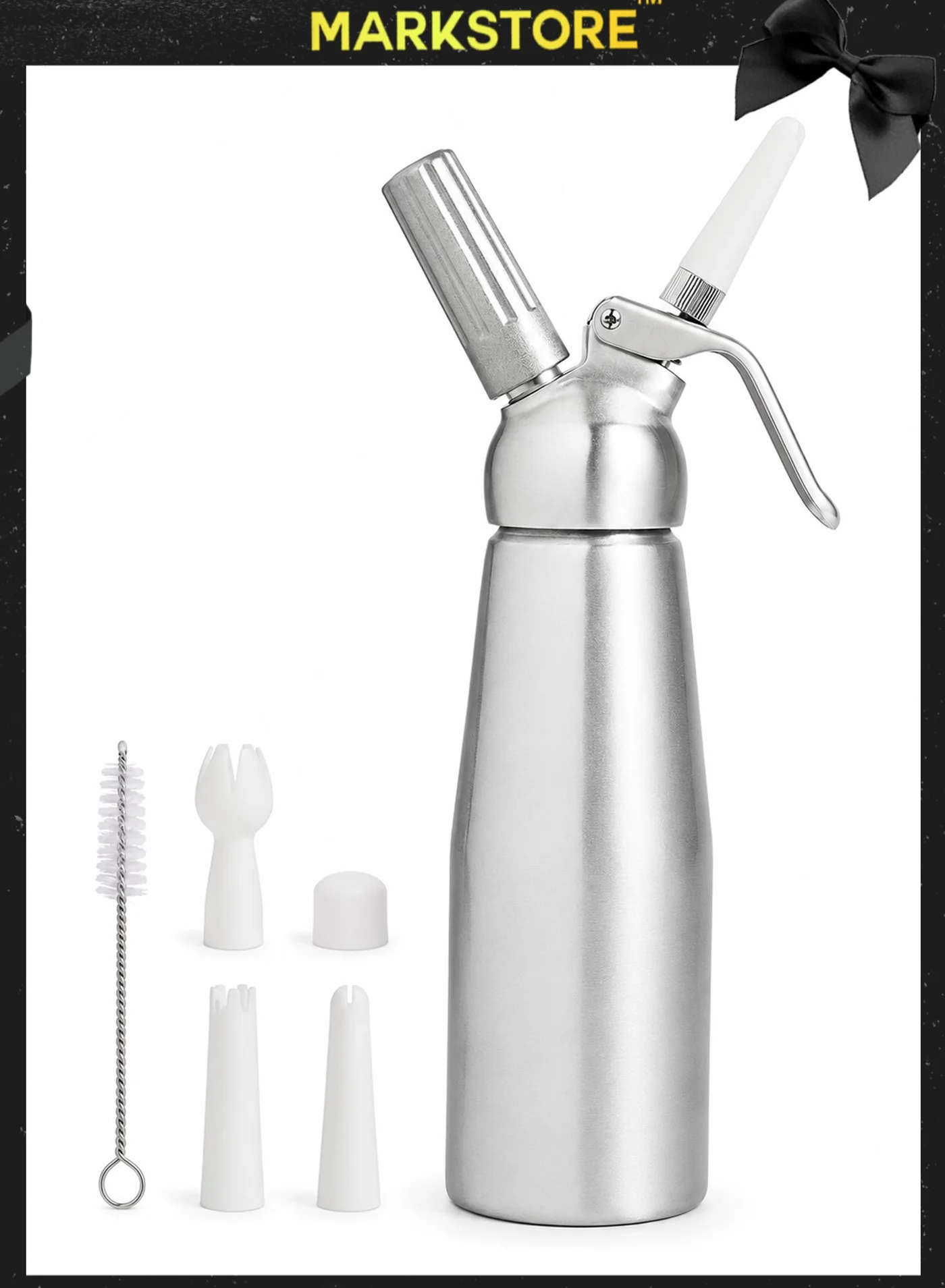 MARK STORE Whipped Cream Dispenser Professional Aluminium Cream Whipper with 3 Decorating Nozzles for Desserts (500 mL) nxoro