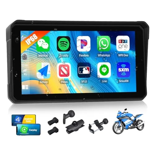Wireless Motorcycle CarPlay and Android Auto Navigation Display (6 Inch, IP68 Waterproof, Bluetooth Enabled) 0vl6r