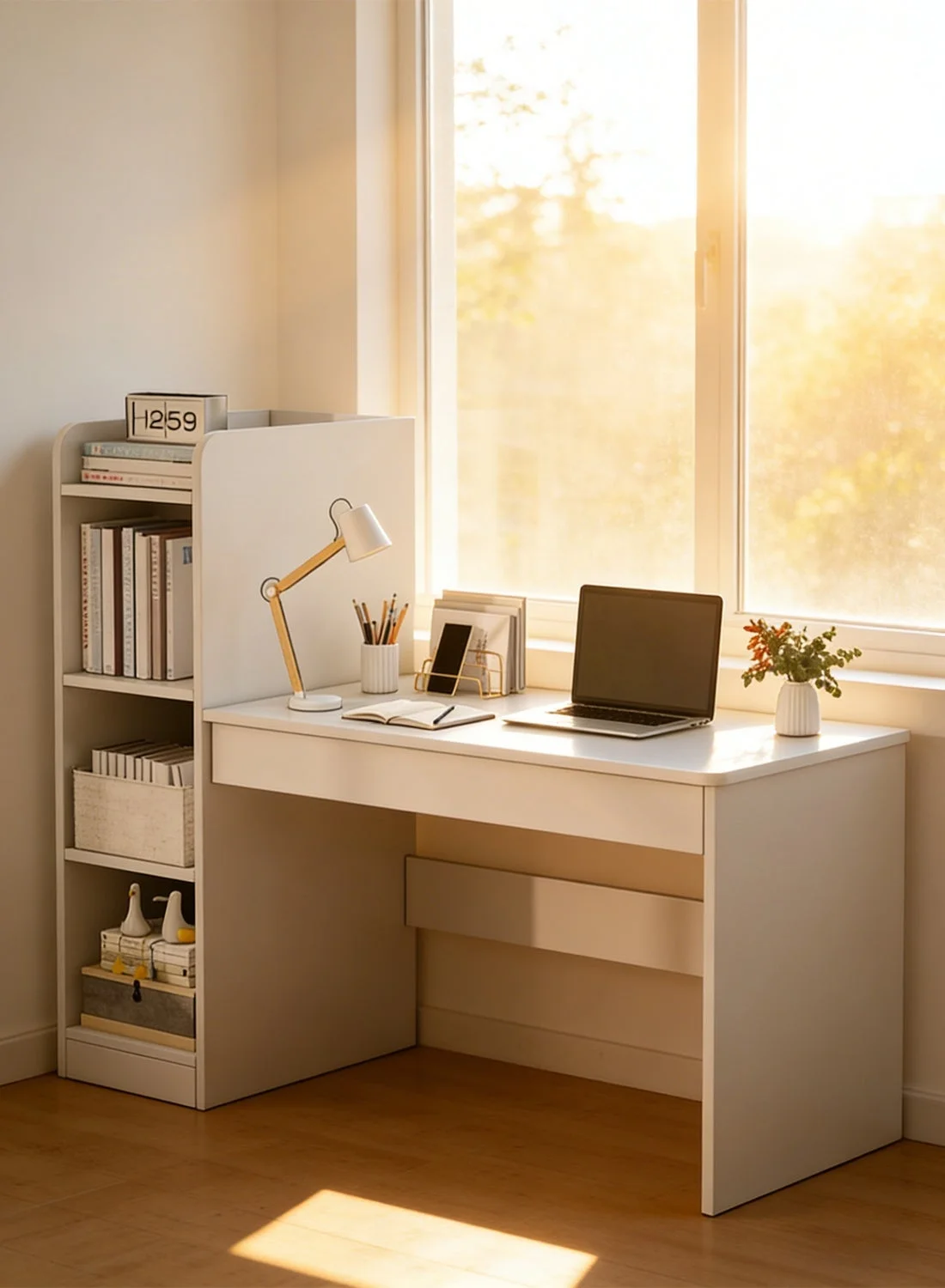 Premium Home Office Computer Desk with Open Storage Shelves and Organizer (132x40x120 cm) ay3fo