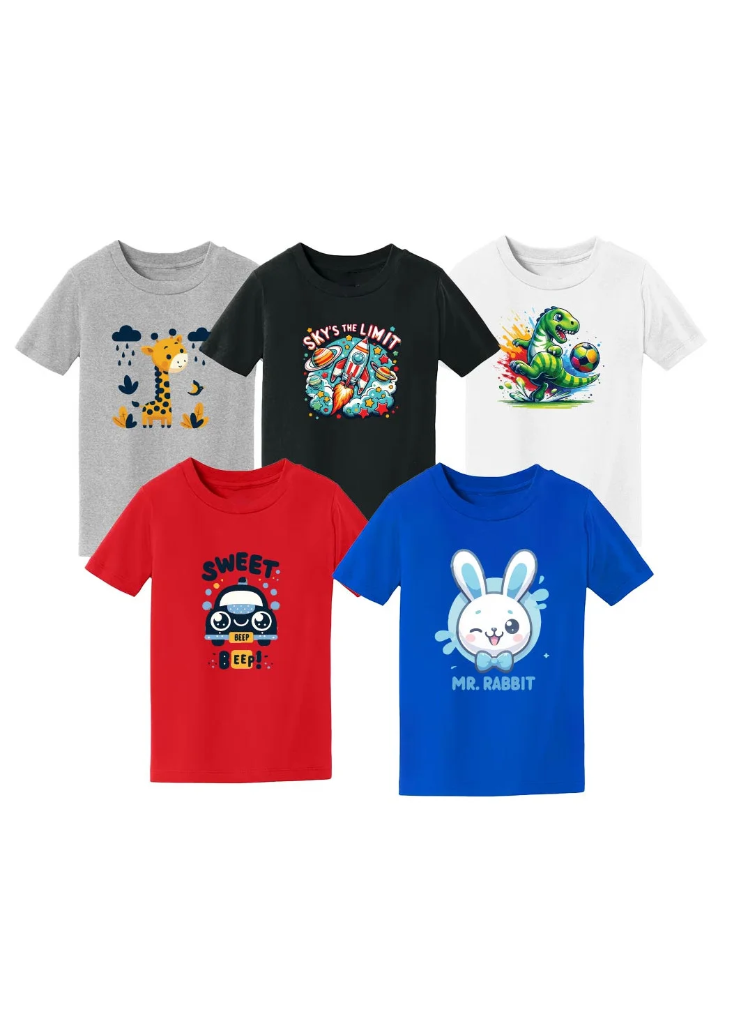 PRINTSHOP4ME Boy's Round Neck Short Sleeve Printed T-Shirt Combo Set (Multicolor, Pack of 5) uo71h