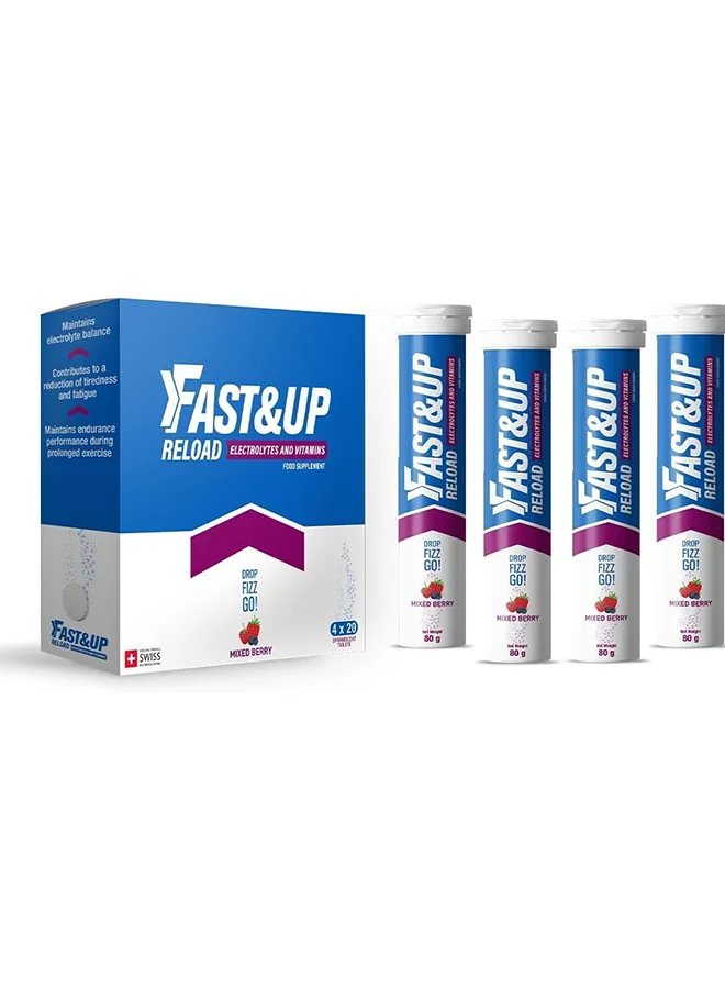 FAST&UP Reload Electrolyte Hydration Drink Effervescent Tablets Mixed Berry Flavour (80 Tablets) 84kp7
