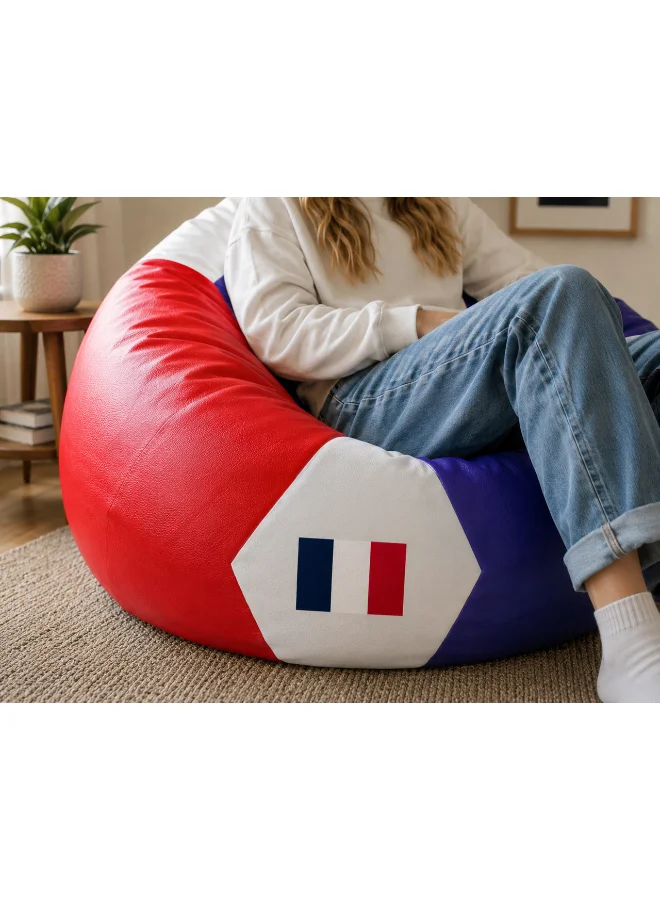 Premium France Flag Football Bean Bag Chair (Faux Leather, 80 cm x 80 cm) - Comfortable Seating for Kids and Adults i6m3m