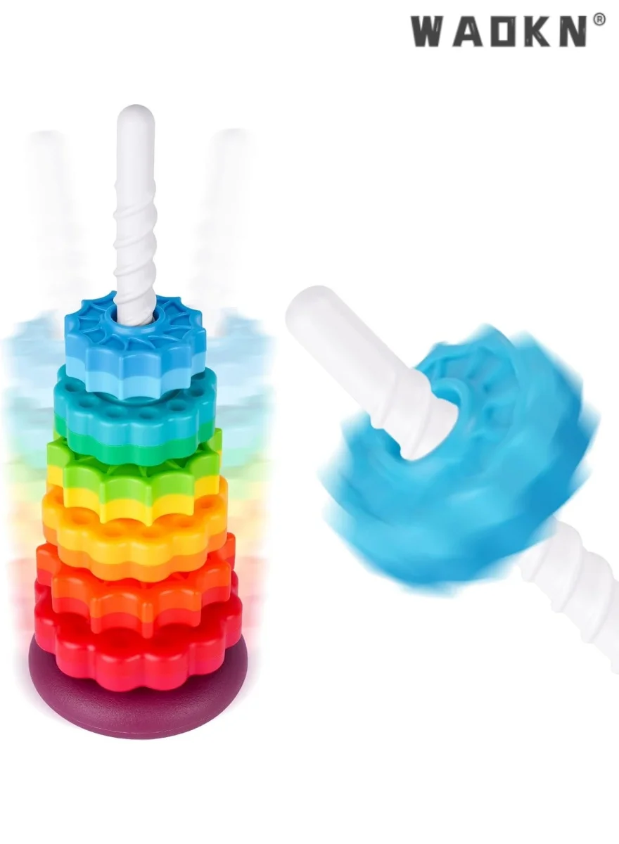 WAOKN Spinning Stacking Rainbow Tower Educational Toy (Multi-Color, 35 cm) 3dwfx