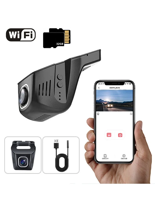 CAFELE 1080P HD Dash Camera with WiFi and Night Vision (Includes 32GB SD Card, Single Front Lens) tseuh
