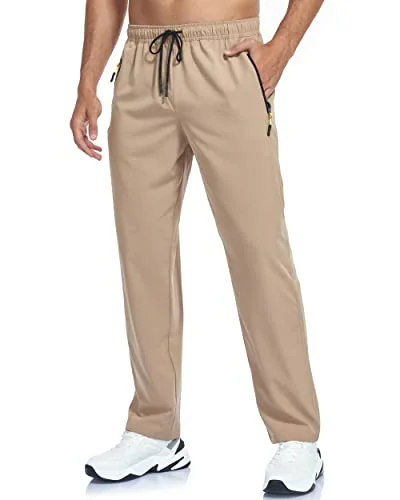 Premium Mens Lightweight Hiking Pants Quick Dry Waterproof Athletic Joggers with Zipper Pockets (Khaki, 3XL) zwzy0