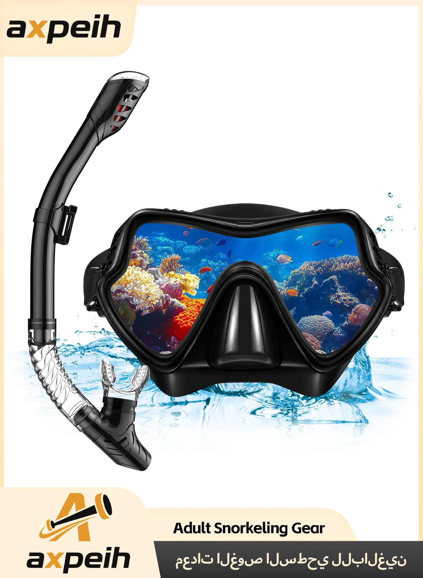 Axpeih 180¡ã Full Face Snorkeling Mask Dry Snorkel Set Professional Anti-Fog Anti-Leak Gear for Adults and Youths (One Size) weho2