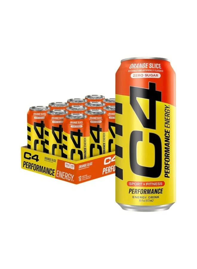 C4 Sport Performance Energy Drink Pre-Workout Beverage with Beta-Alanine Zero Sugar Orange Slice Flavor (12 x 473 mL) sy8lm
