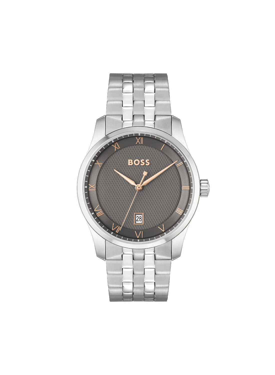 Premium Round Analog Wrist Watch with Grey Case and Stainless Steel Band for Men 85av6