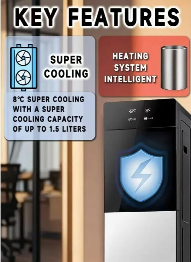 Valshar Bottom Loading Water Dispenser with Temperature Display (3 Taps, Hot Cold Normal, Metallic Silver) at3qp