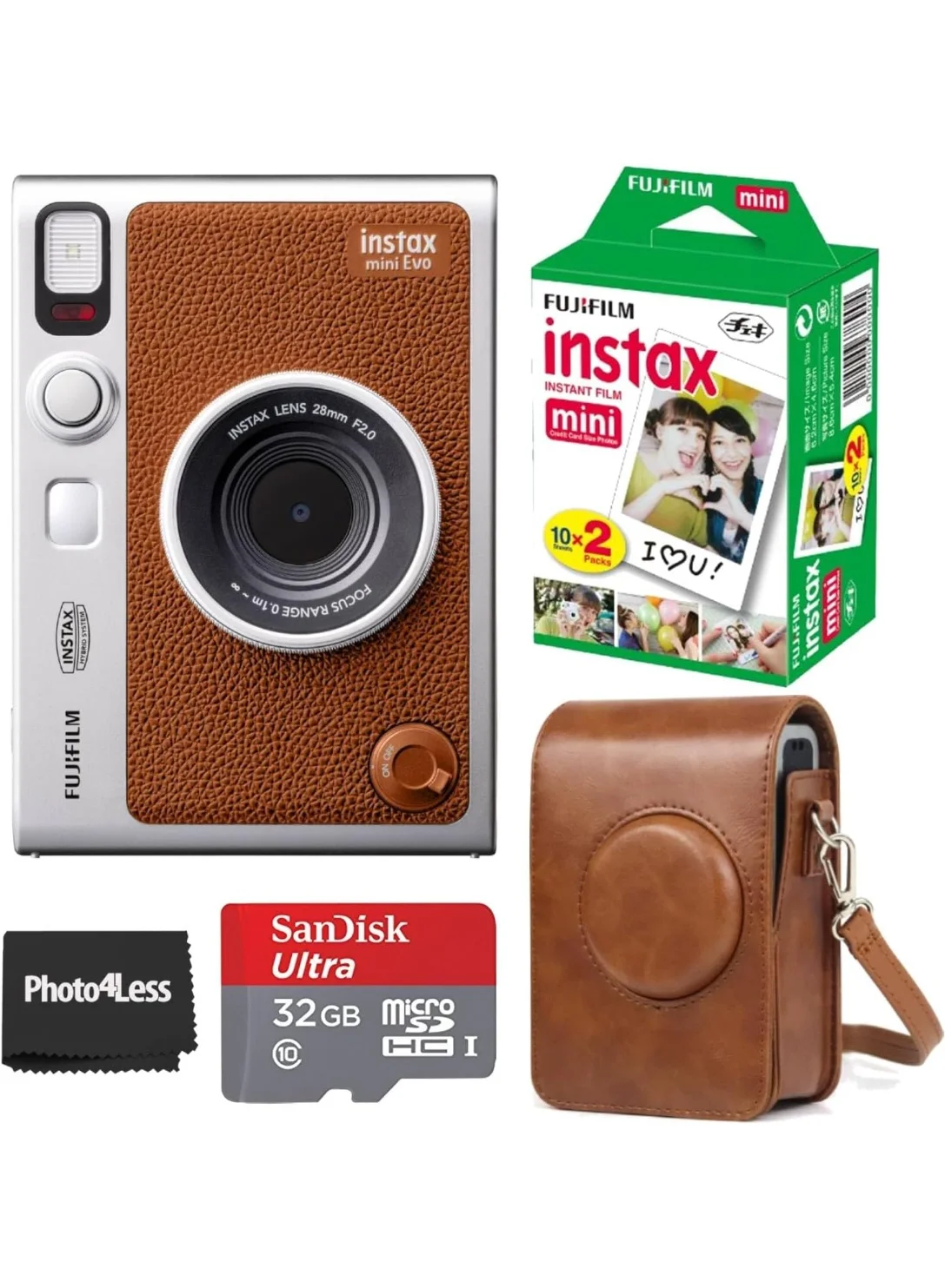 Hybrid Instant Camera Bundle with 32GB microSD and Film Pack (Brown) at49r