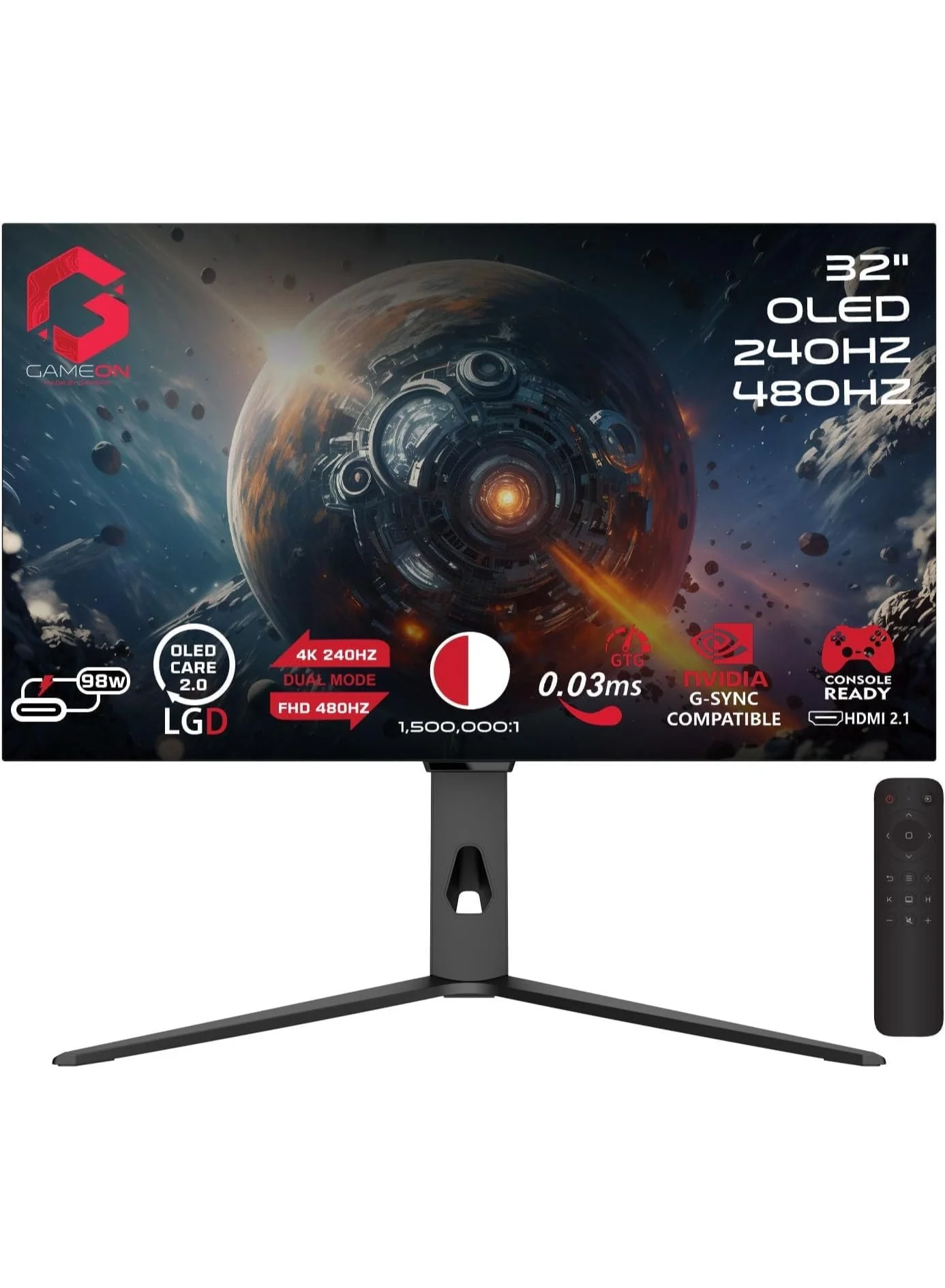 GAMEON 32-inch OLED Gaming Monitor 4K 240Hz UHD Display with 0.03ms Response Time and Adjustable Stand (Black, 81.28 cm) kpvs3