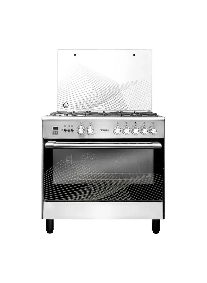 Tornado Freestanding Gas Cooker with 5 Burners and Dual Convection Fan (Stainless Steel, 90x60cm) cjqgr