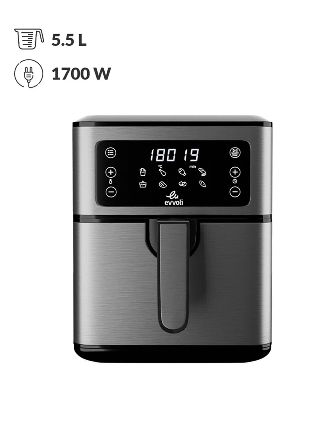 Evvoli Digital Air Fryer with 8 Preset Programs and Preheat Function (Grey, 5.5 L) af4ns
