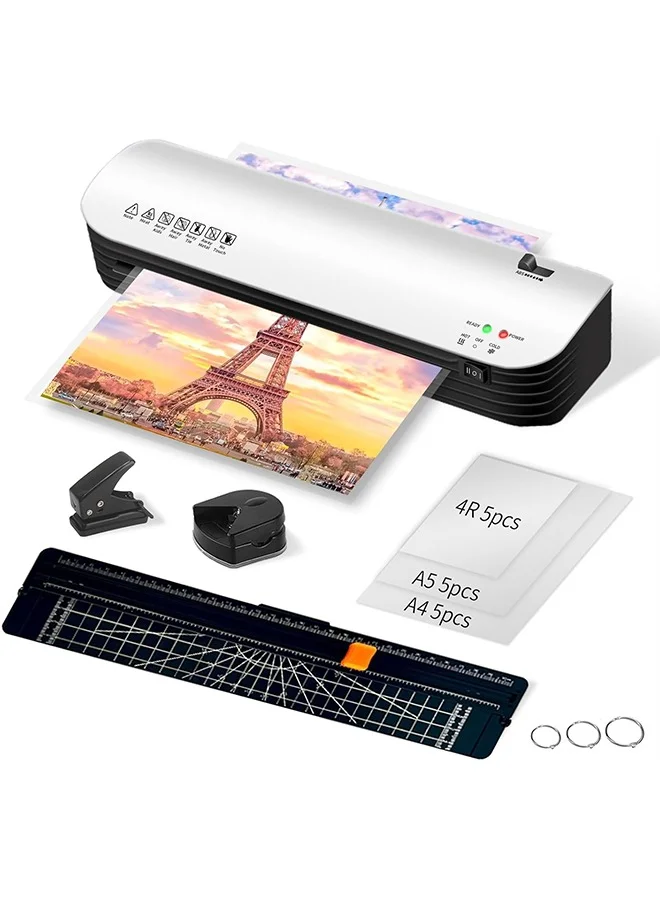 OSMILE A4 Laminating Machine Set with Paper Cutter and Corner Rounder (Includes 15 Laminating Pouches, ABS Plastic) nn25r