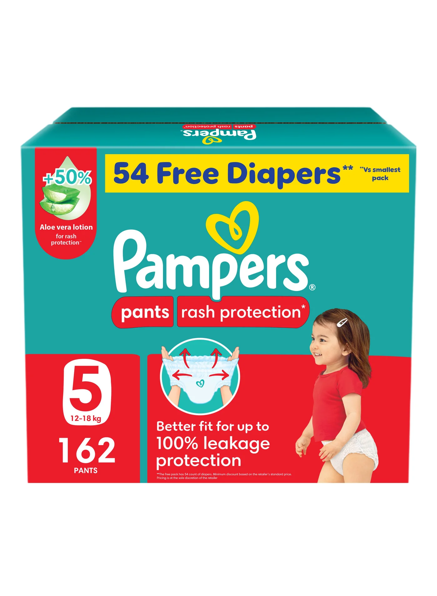 Premium Pant Diapers with Aloe Vera Lotion for Rash and Leakage Protection (Size 5, 12-18kg, 162 Count) hfpqw