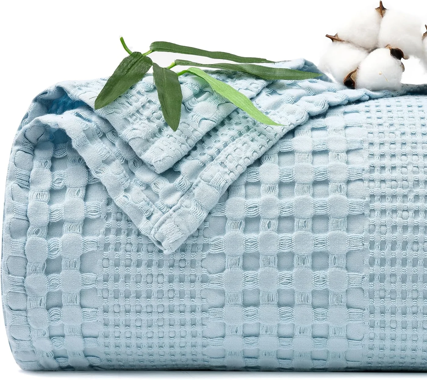 PHF Bamboo Cotton Waffle Blanket Premium Lightweight Breathable Bedding for Couch and Bed (Sky Blue, 264 cm x 228 cm) we59t