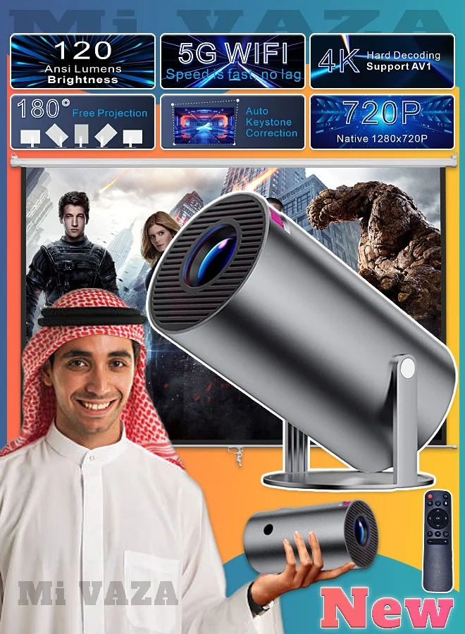 Mi VAZA Rotatable Mini Smart Projector 4K Support 5G WiFi Bluetooth 5.0 Portable Home Theater (180-Degree Rotation) 1o7pv