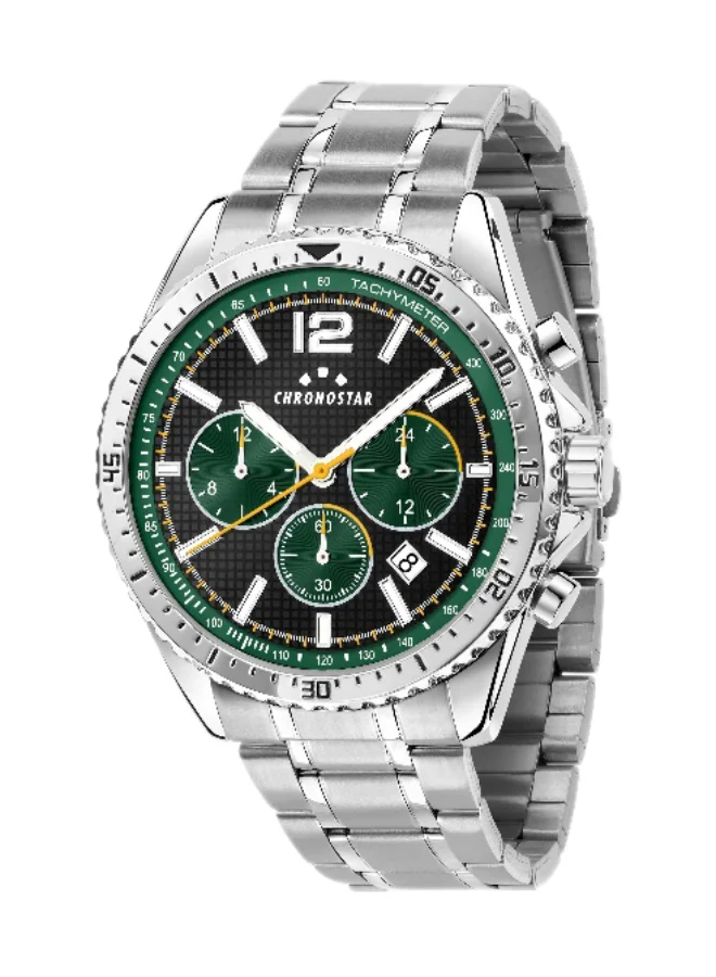 Chronostar Men's Chronograph Watch with Silver Stainless Steel Band (Multicolour Dial, 43.5mm) nqktw