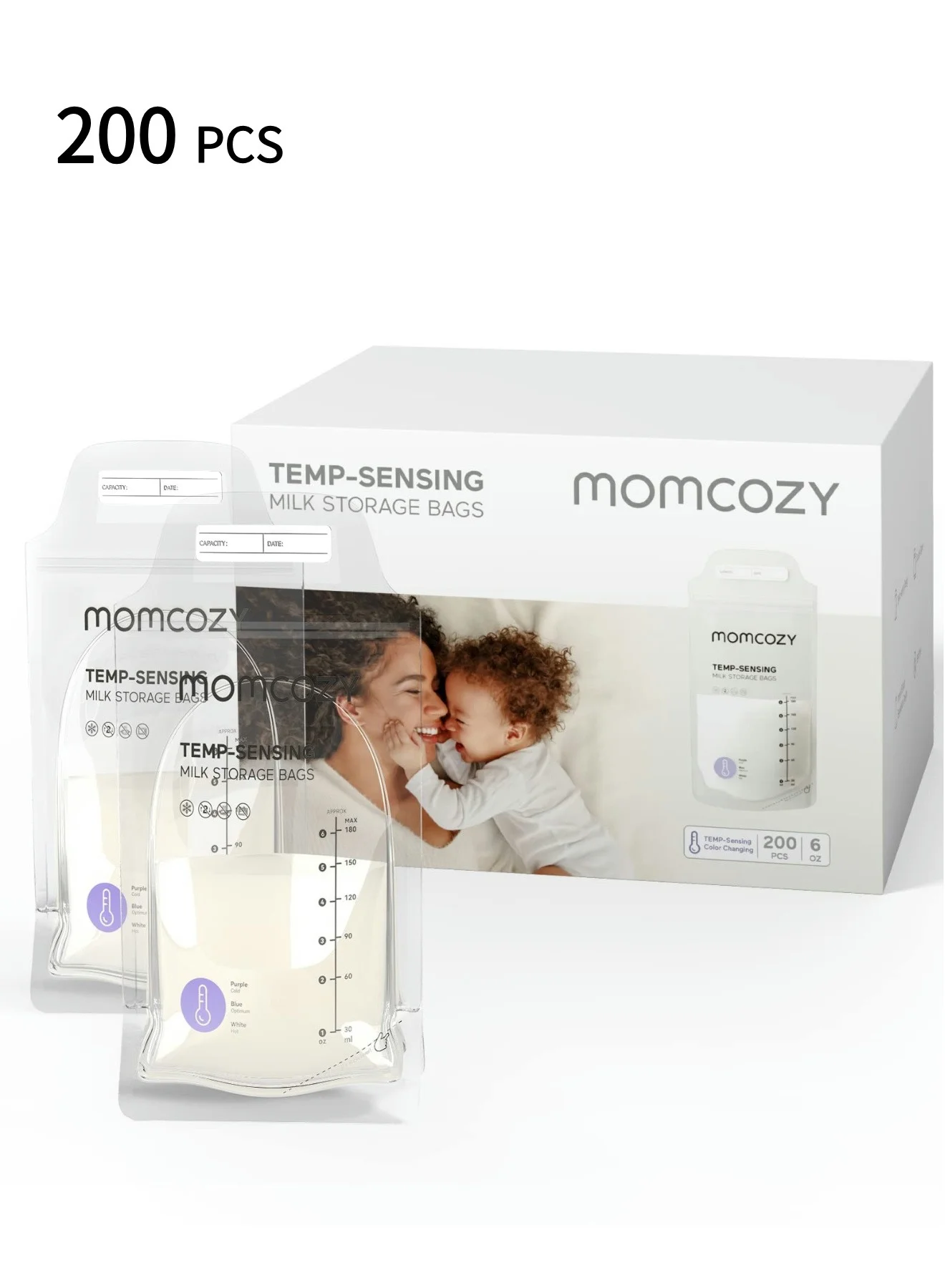 Momcozy Breast Milk Storage Bags with Temperature Sensing Technology (180 mL, 1 Pack) nb6hs