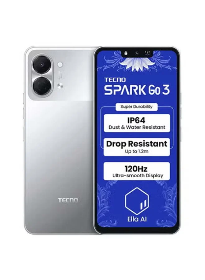 TECNO Spark Go 3 Dual SIM Smartphone (Titanium Grey, 128GB Storage, 4GB RAM, 6.75-inch Display, 4G LTE) mwvbi