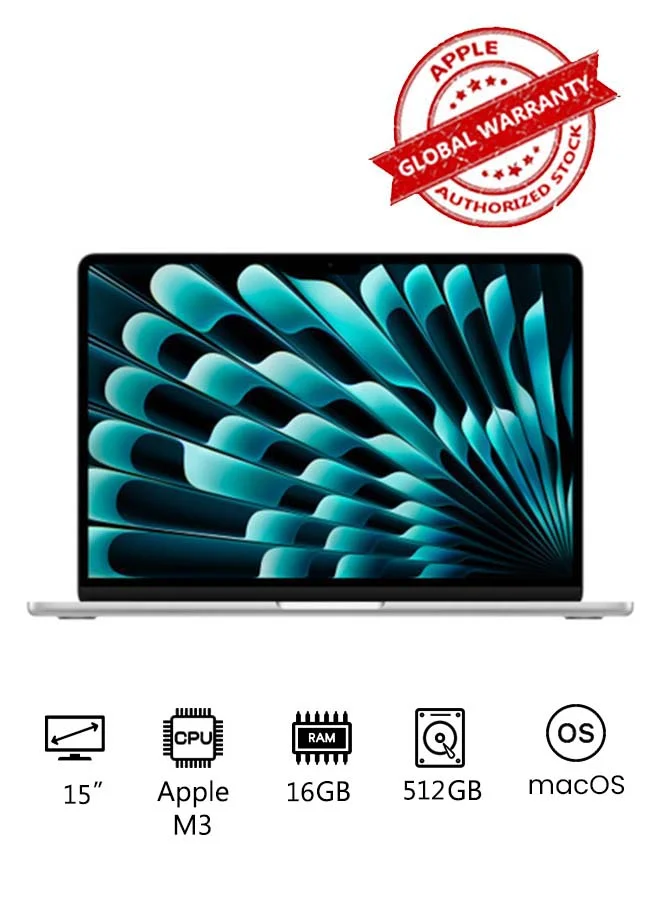 Premium Smart 15-Inch Laptop M3 Chip 16GB RAM 512GB SSD Silver (English and Arabic Keyboard) 87t6q