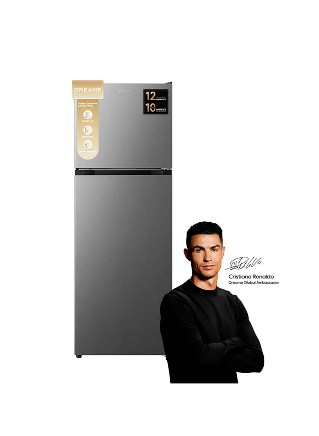 Premium Double Door Top-Mount Refrigerator-Freezer, No-Frost Multi-Air Flow System, Titanium Steel Finish (Silver, 348L Net Capacity) fk0e0