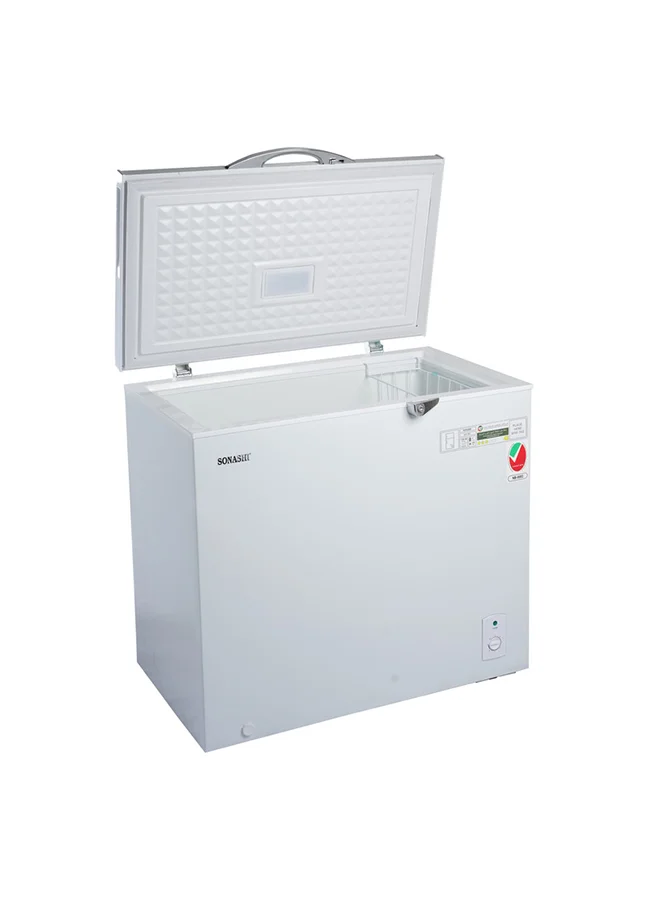 Premium Chest Freezer Single Door with Adjustable Thermostat and LED Light (White, 202 L) j1ymg