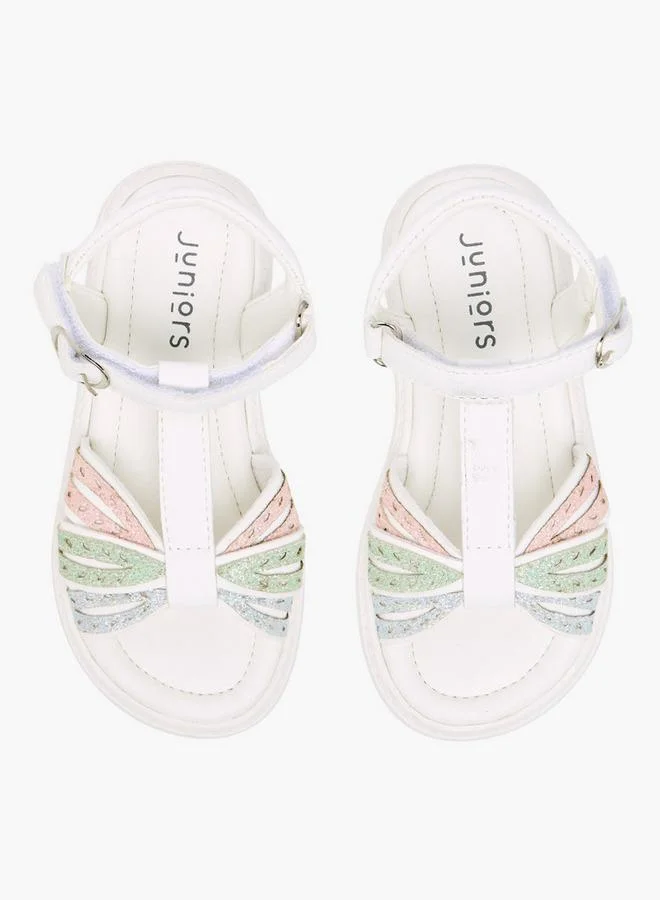 JUNIORS Girls Glitter Embellished Sandals Premium Comfortable Footwear for Kids (Silver, 20 cm) hvvta