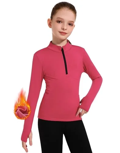MOTEEPI Girls Fleece Jacket Long Sleeve Thermal Zip Up Sweatshirt for Horse Riding and Outdoor Activities (Candy Pink, Size M) ch9bl