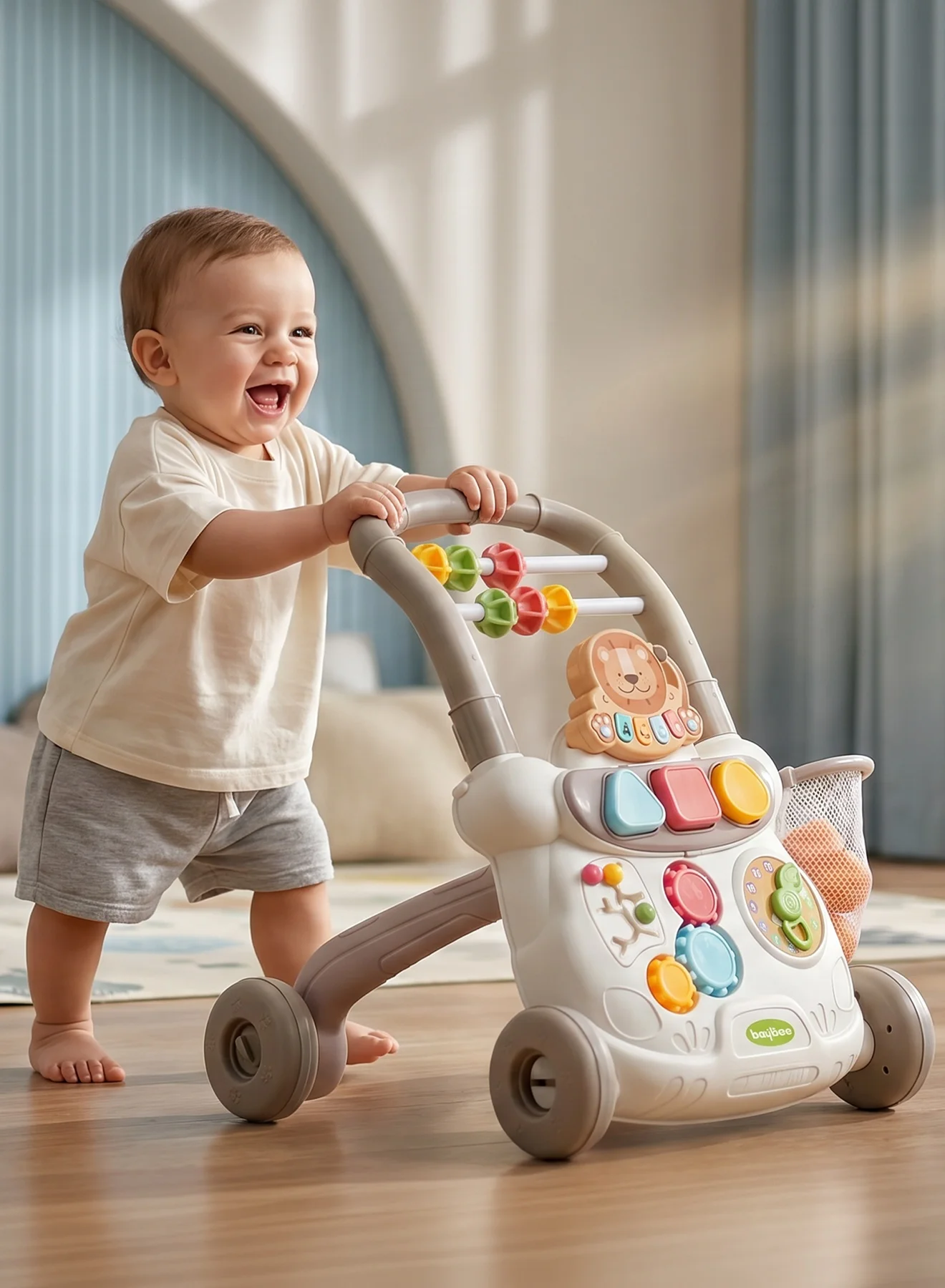 BAYBEE Lion Activity Walker for Toddlers, Interactive Push Toy with Music, Basketball Hoop, and Rotating Gears (Unisex, 1 Unit) y4feb