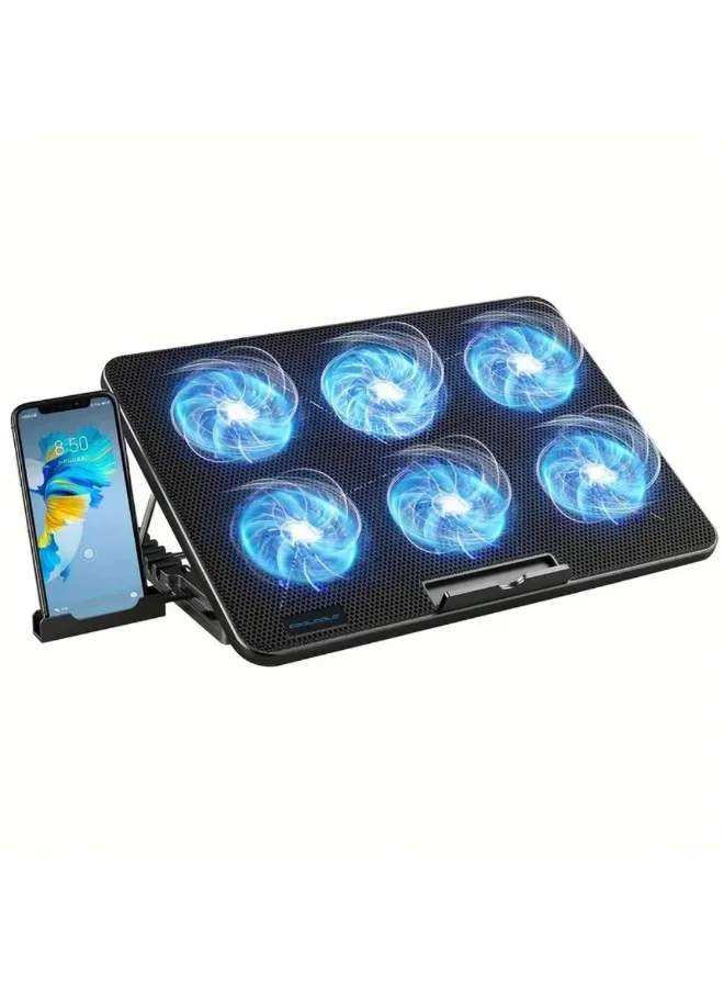 COOLCOLD Ultra Slim Laptop Cooling Pad with 6 Quiet LED Fans, Adjustable Speed, USB Powered, Portable Stand for 13-17 Inch Laptops (Black) 9adqy