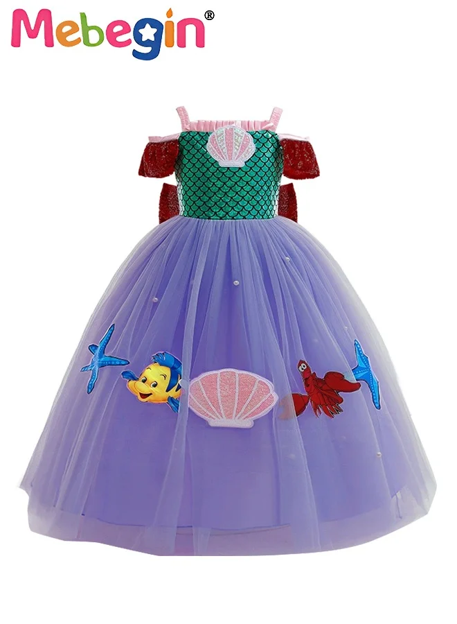 MEBEGIN Mermaid Princess Costume for Girls Off Shoulder Tulle Dress with Sequins (120 cm) sm841