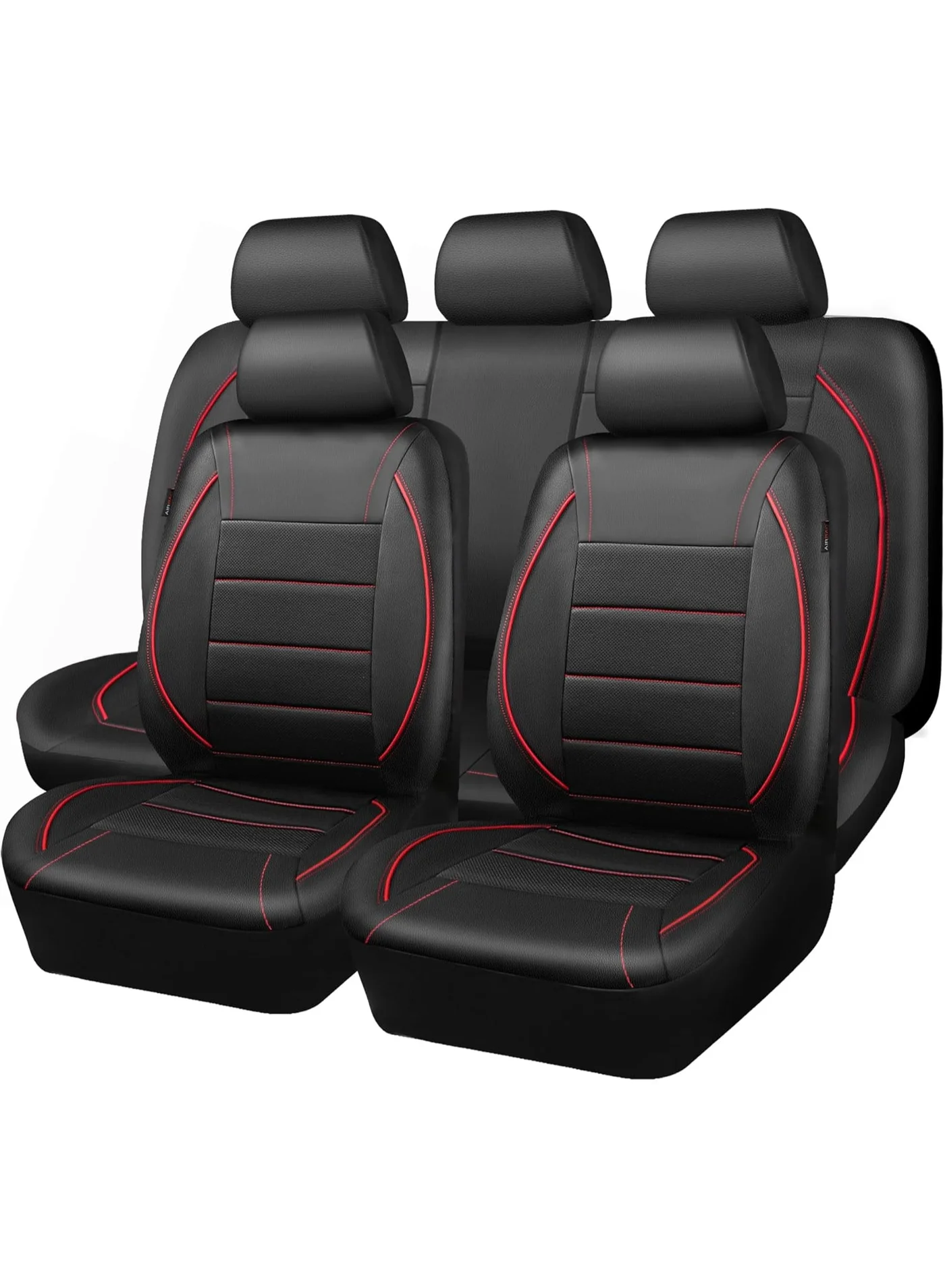 BUANIERT Universal PU Leather Car Seat Cover Set (Black and Red, Full Set) for Sedan SUV Truck gxrhe