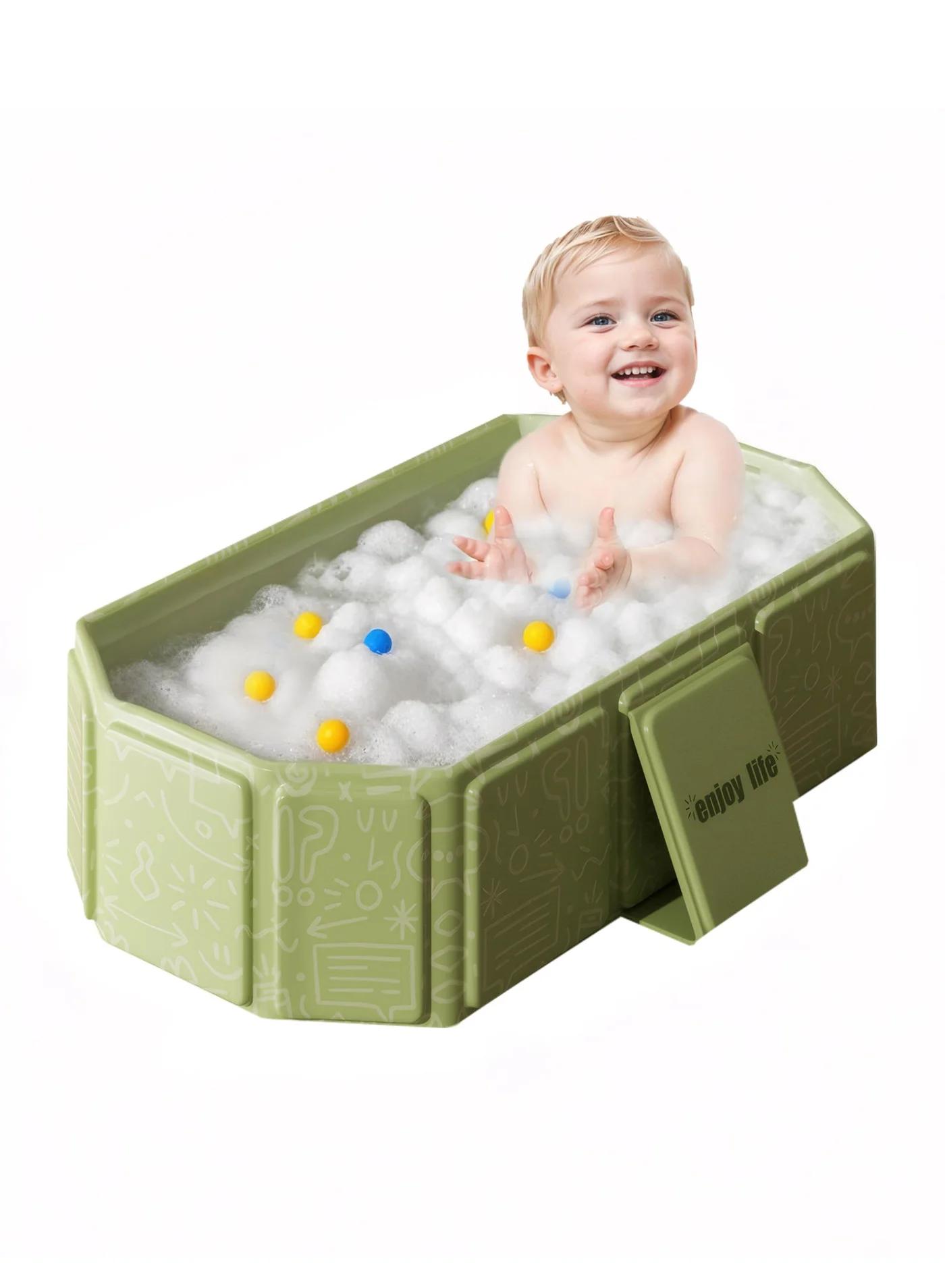 ZERIFAM Foldable Baby Bathtub with Drain Plug, Portable Shower Basin for Toddlers and Pets, Premium Space-Saving Design (Blue, 80 cm) fgj6t