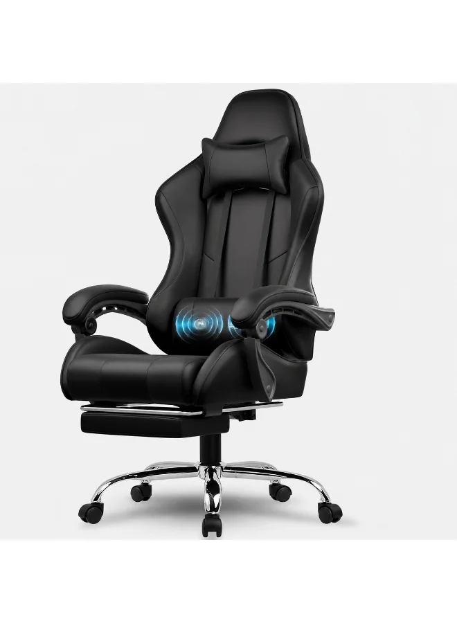FUOE Ergonomic Gaming Chair with Footrest and Lumbar Massage Support, Height Adjustable Computer Chair with 360¡ã Swivel (Black) covry