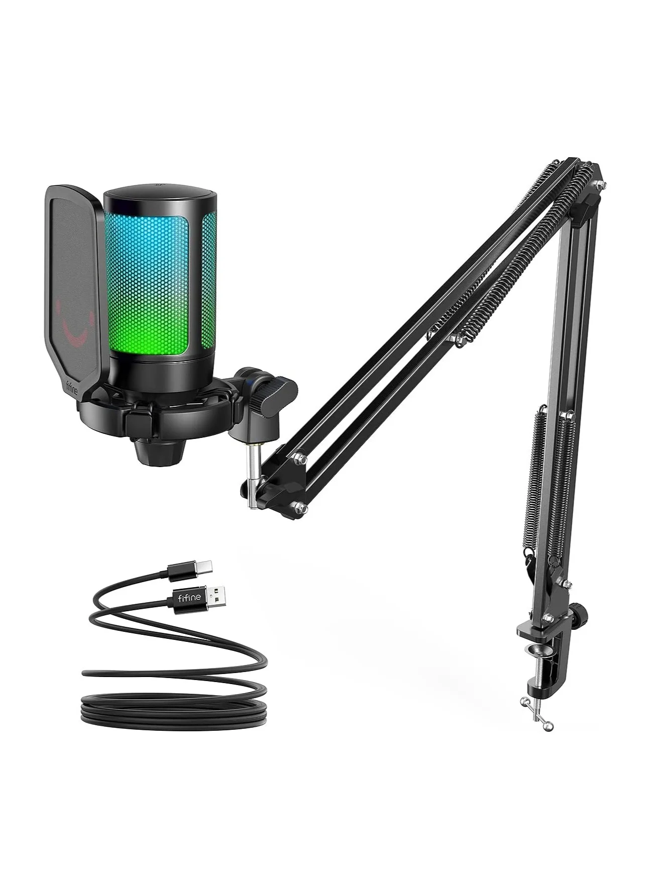 Premium USB Gaming Microphone Kit with RGB Lighting, Adjustable Arm, Pop Filter, and Shock Mount for PC and Console Streaming (Black) 1b53f