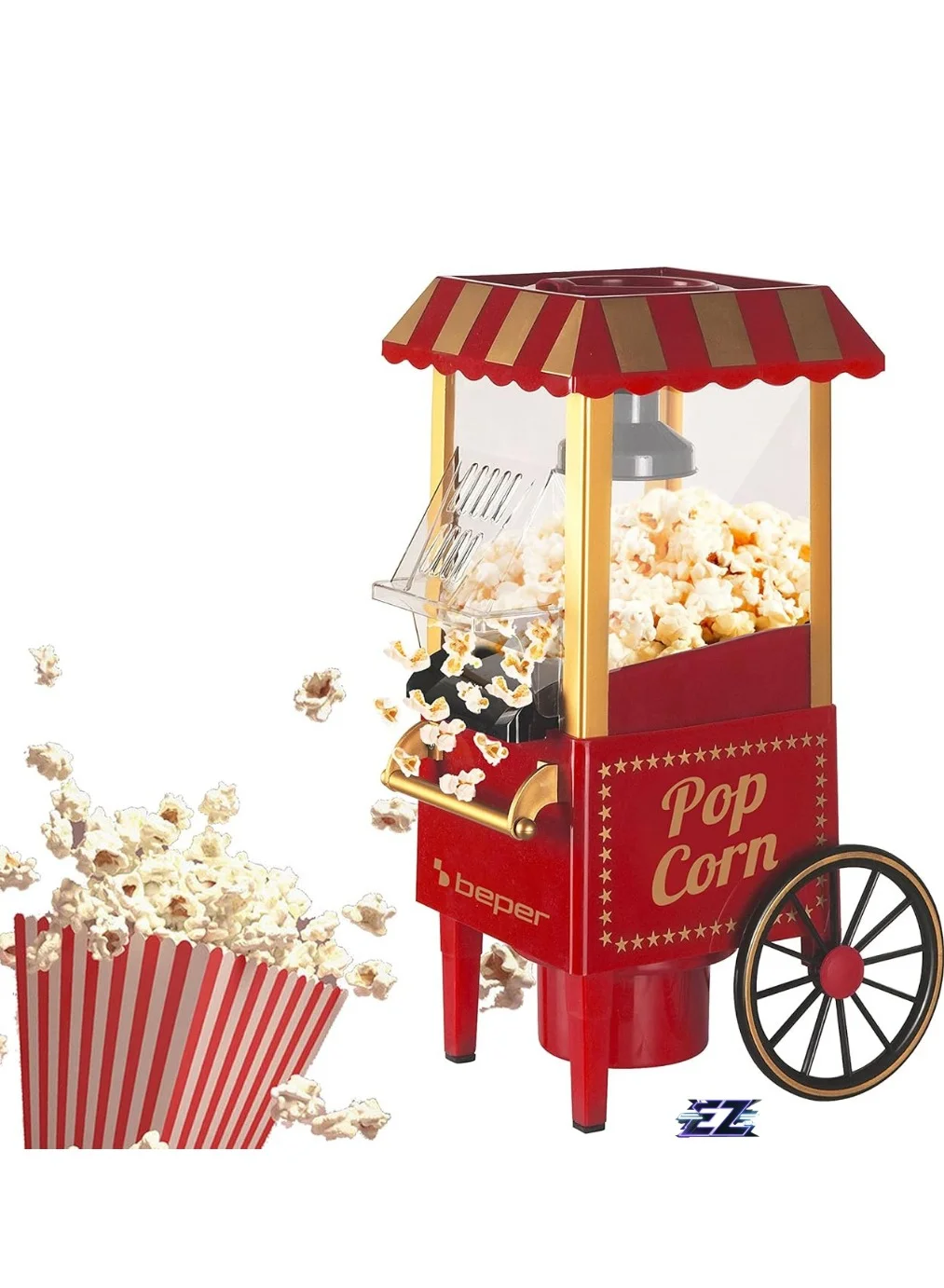 ELTRAZONE Popcorn Machine Hot Air Popper (ABS Plastic, 1200W, Oil-Free, 3-Minute Quick Pop) 3hork