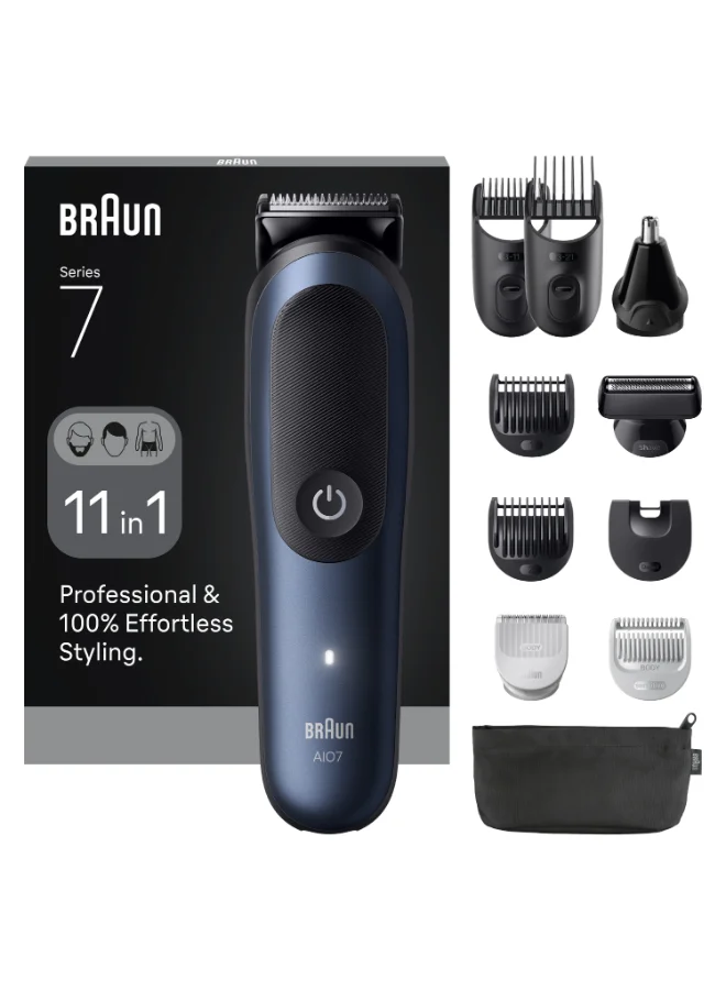 Premium All-in-One Grooming Kit 11-in-1 Professional Trimmer Set with Charging Stand and ProBlade (Metallic Dark Blue) pshgj